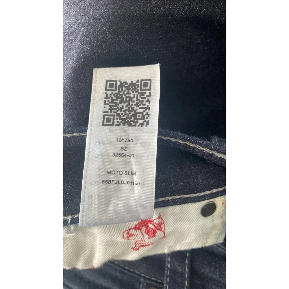 True Religion Jeans Men 42X33 Blue Denim‎ Moto Slim Run Stitch Double Knee